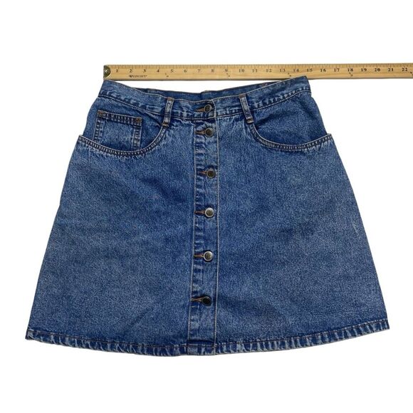 Vintage Bill Blass Button Front Denim Mini Skirt Blue Sz 12 - Picture 7 of 13
